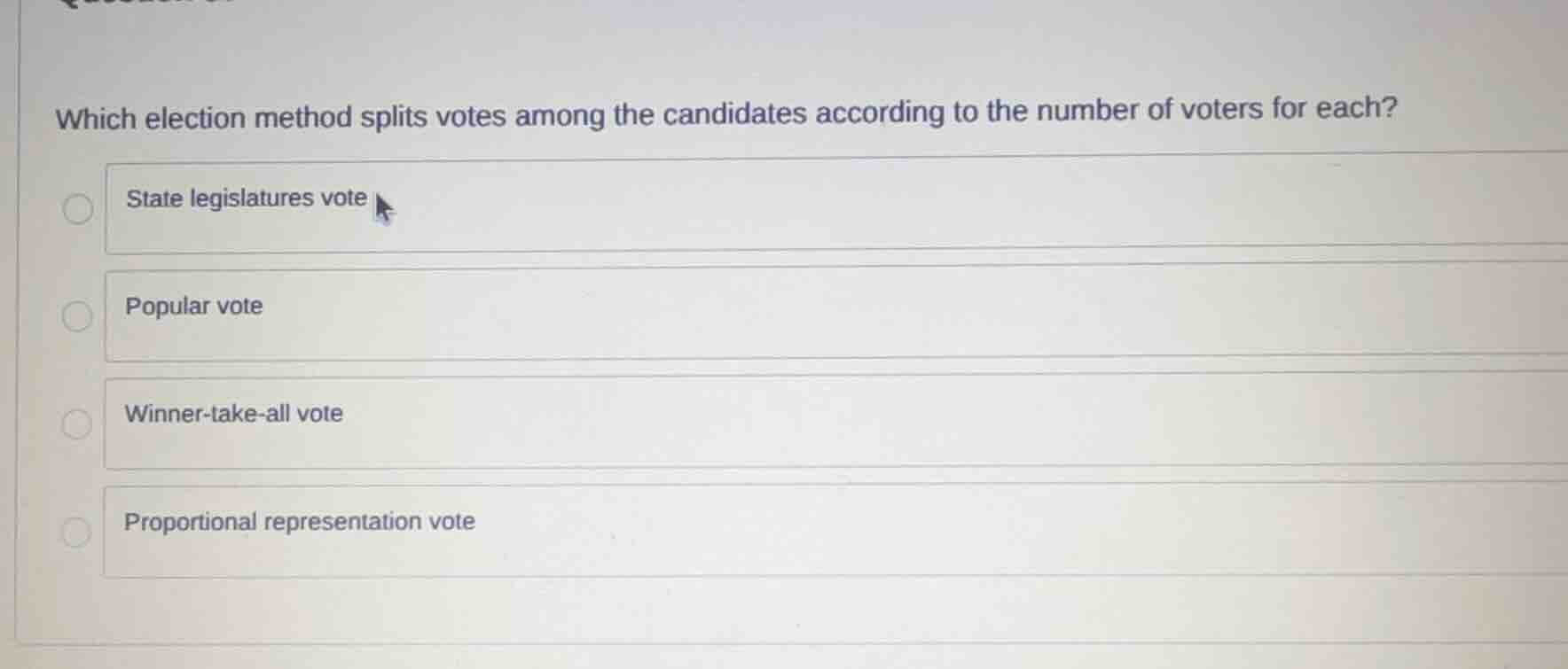 which election method splits votes among the candidates according to th…