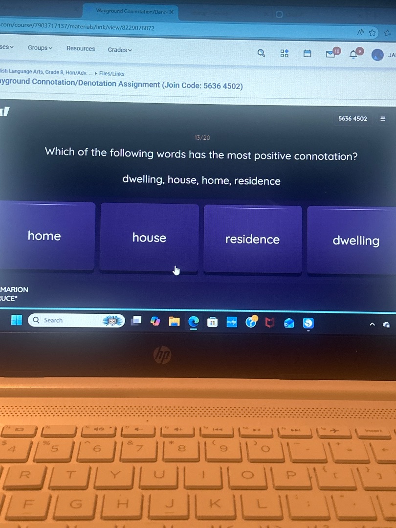 which of the following words has the most positive connotation? dwellin…