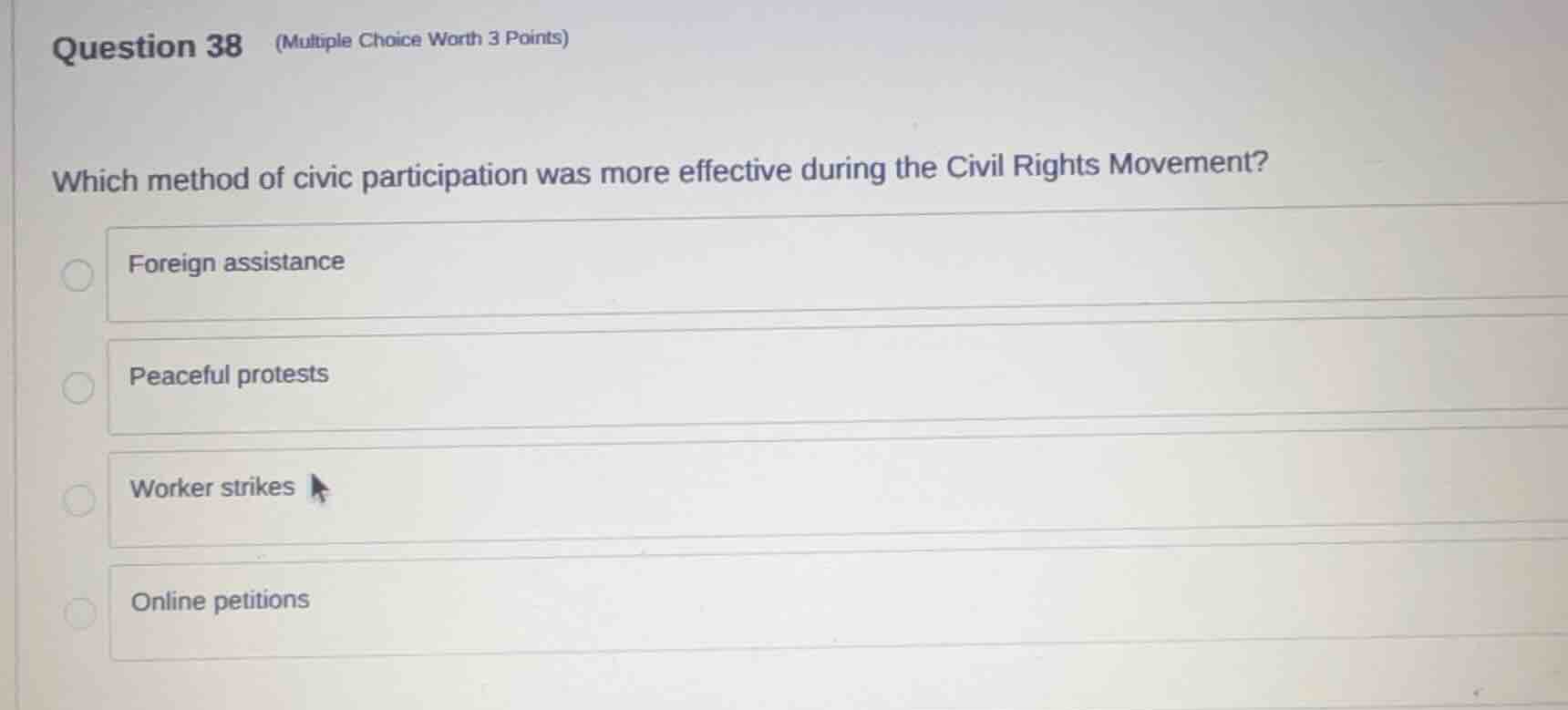 question 38 (multiple choice worth 3 points) which method of civic part…