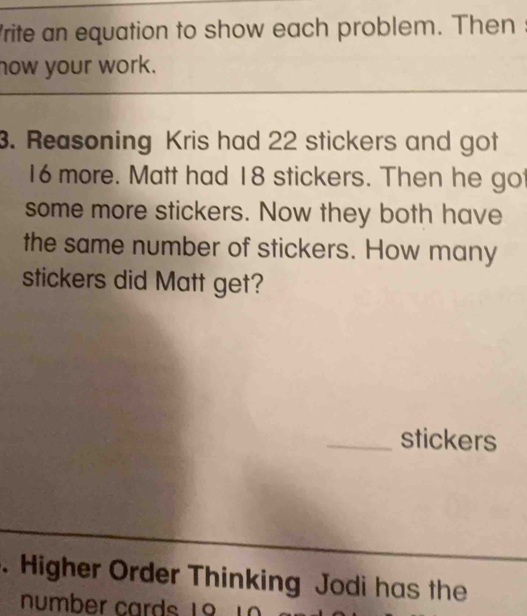 write an equation to show each problem. then show your work. 3. reasoni…