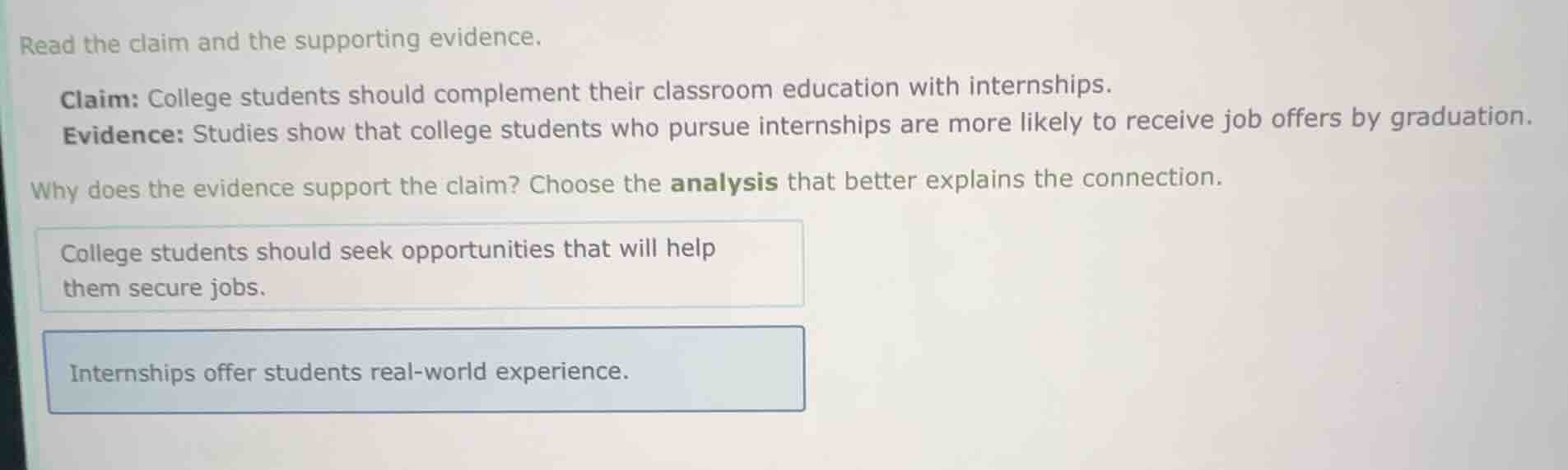 read the claim and the supporting evidence. claim: college students sho…
