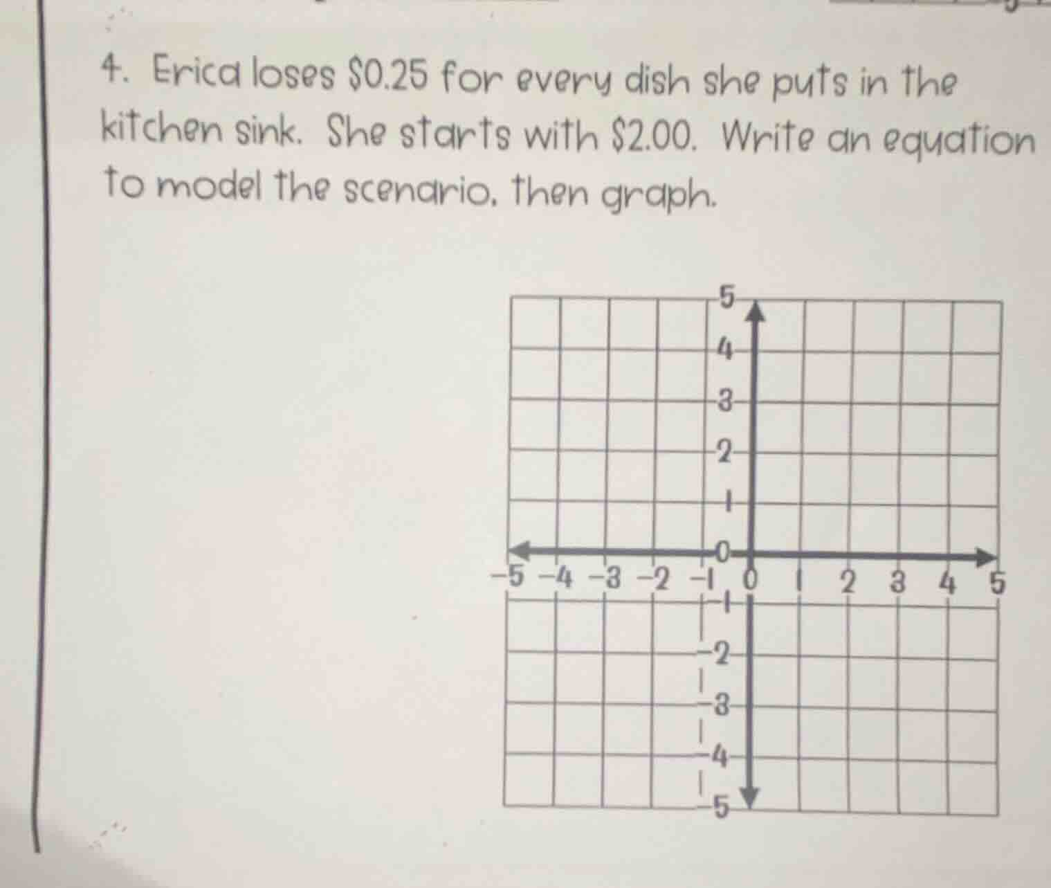4. erica loses $0.25 for every dish she puts in the kitchen sink. she s…