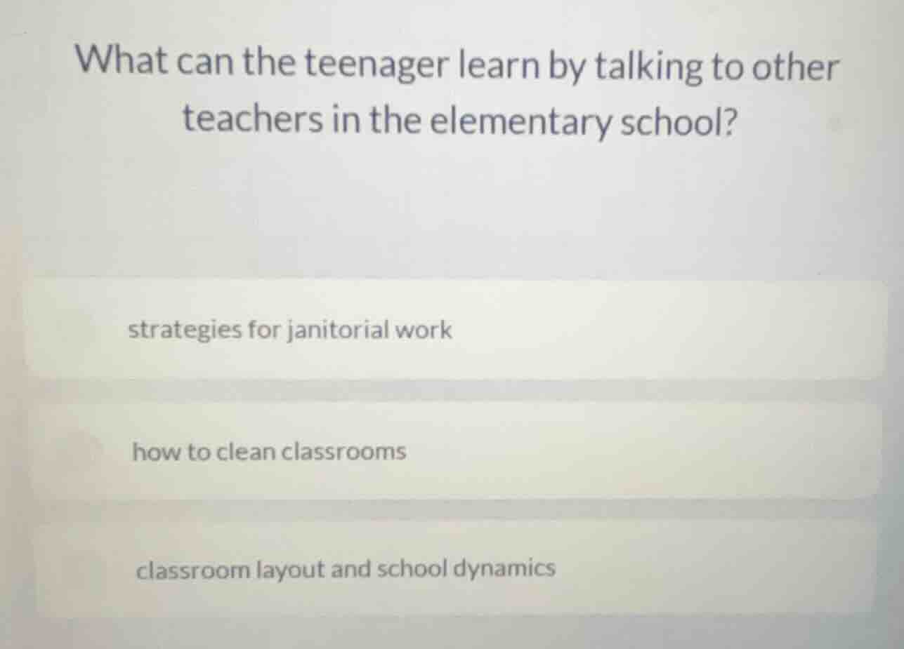 what can the teenager learn by talking to other teachers in the element…