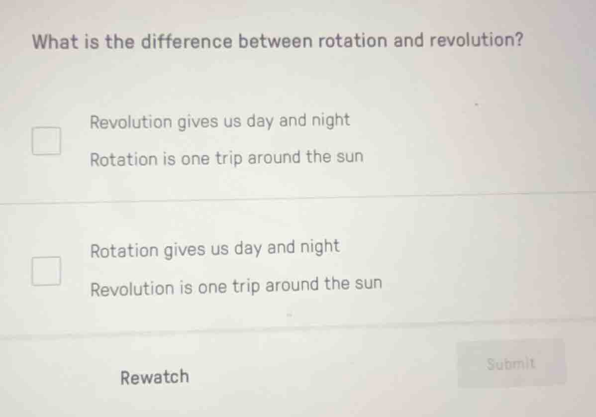 what is the difference between rotation and revolution?revolution gives…