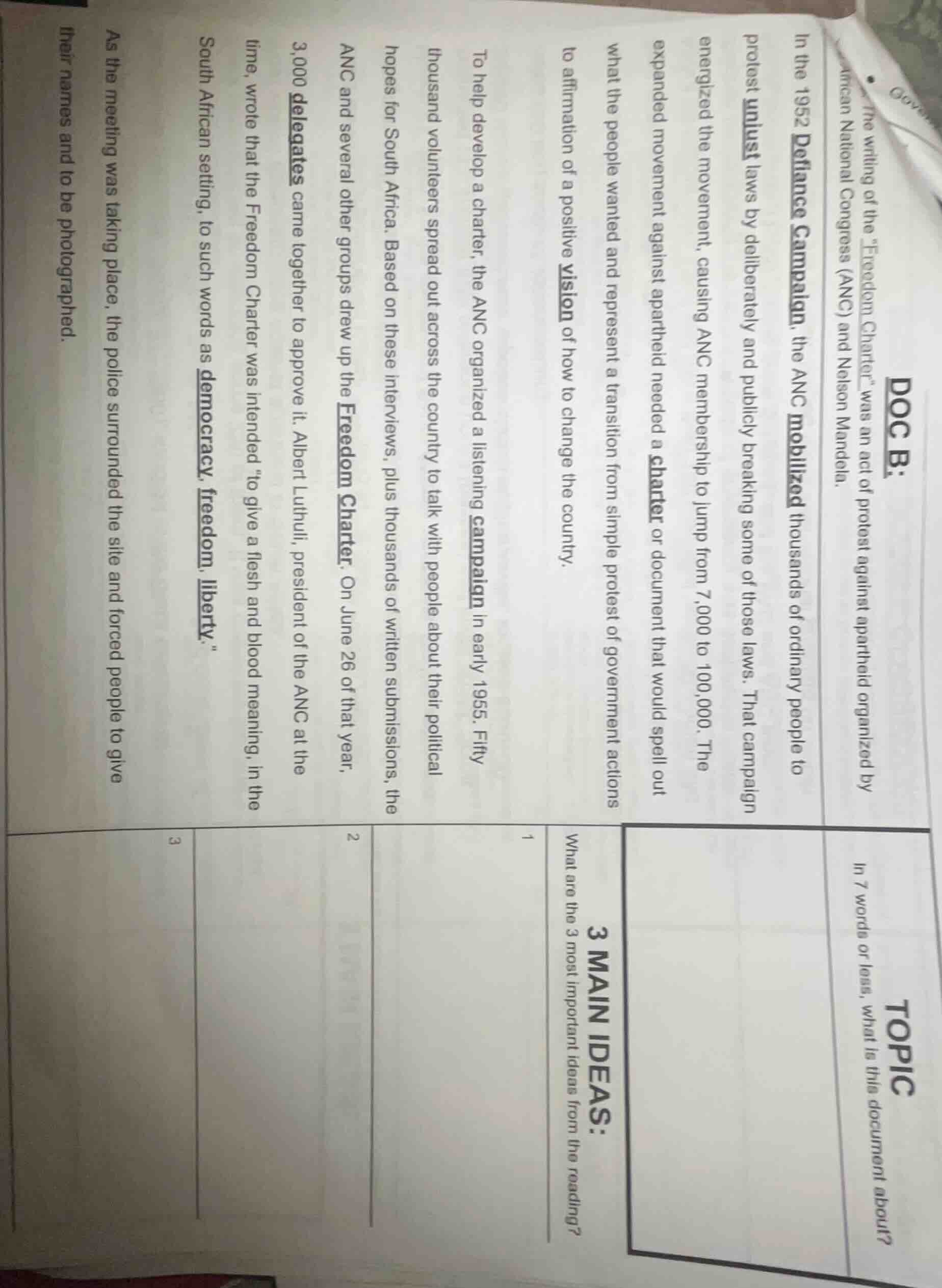 doc b: • the writing of the \freedom charter\ was an act of protest aga…