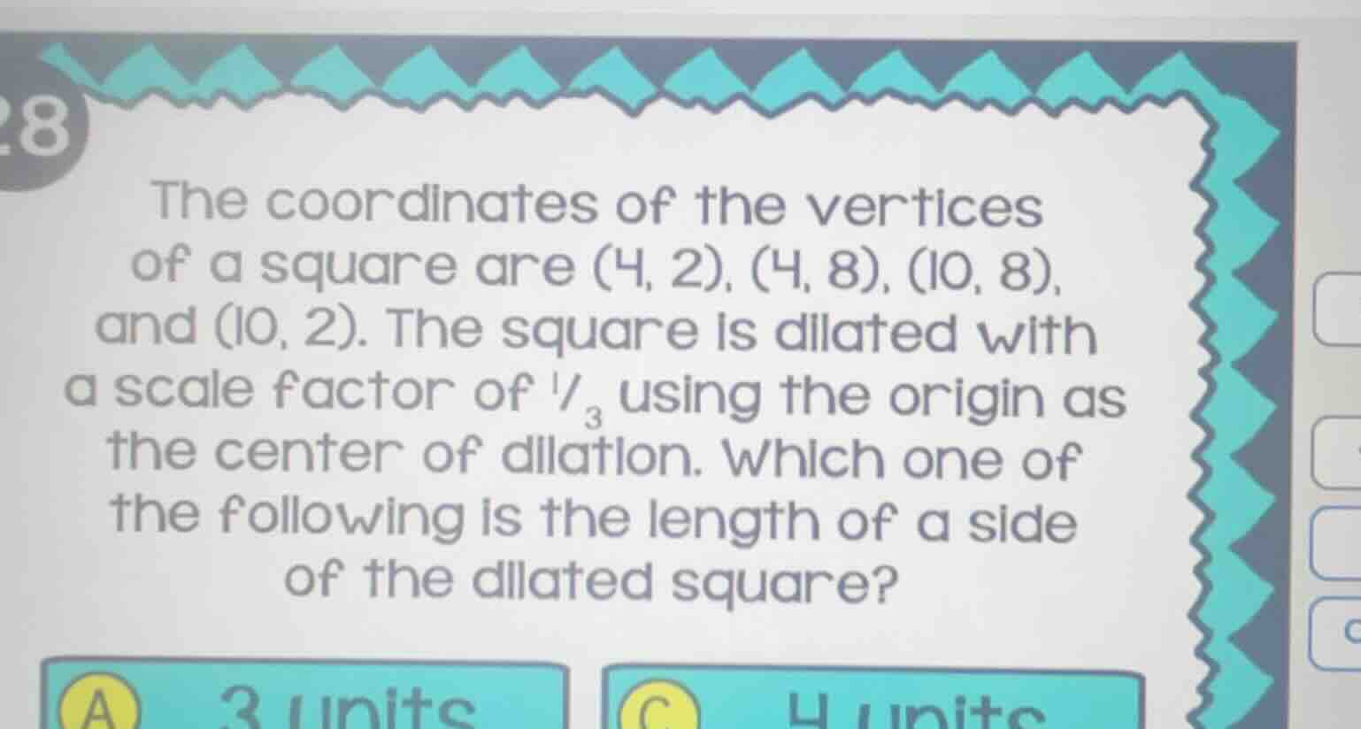 28 the coordinates of the vertices of a square are (4, 2), (4, 8), (10,…