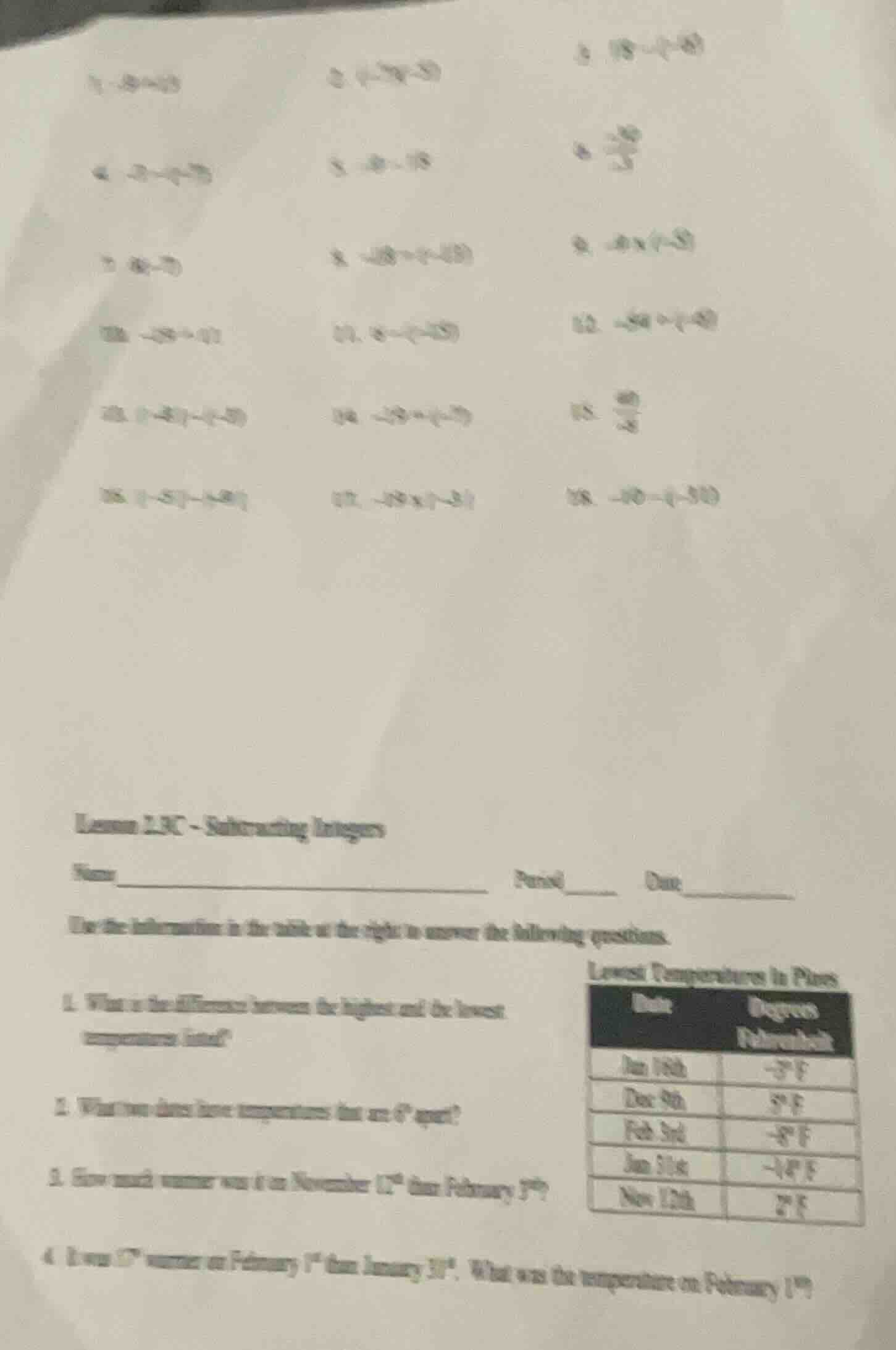 1. $-19 + (-13)$2. $(-7)-(-5)$3. $18 - (-6)$4. $-7 - (-17)$5. $-19 - 18…