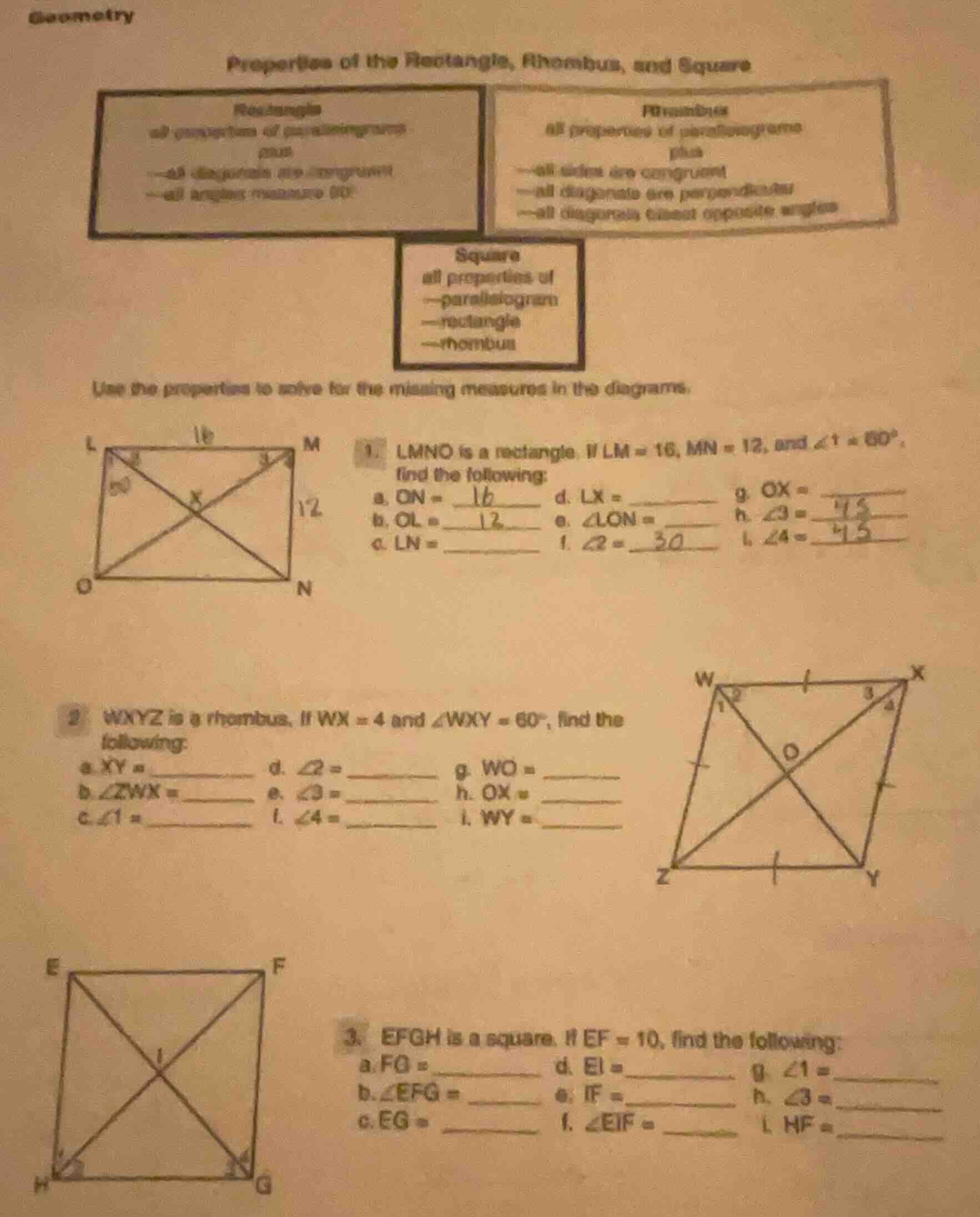 geometry properties of the rectangle, rhombus, and square rectangle all…