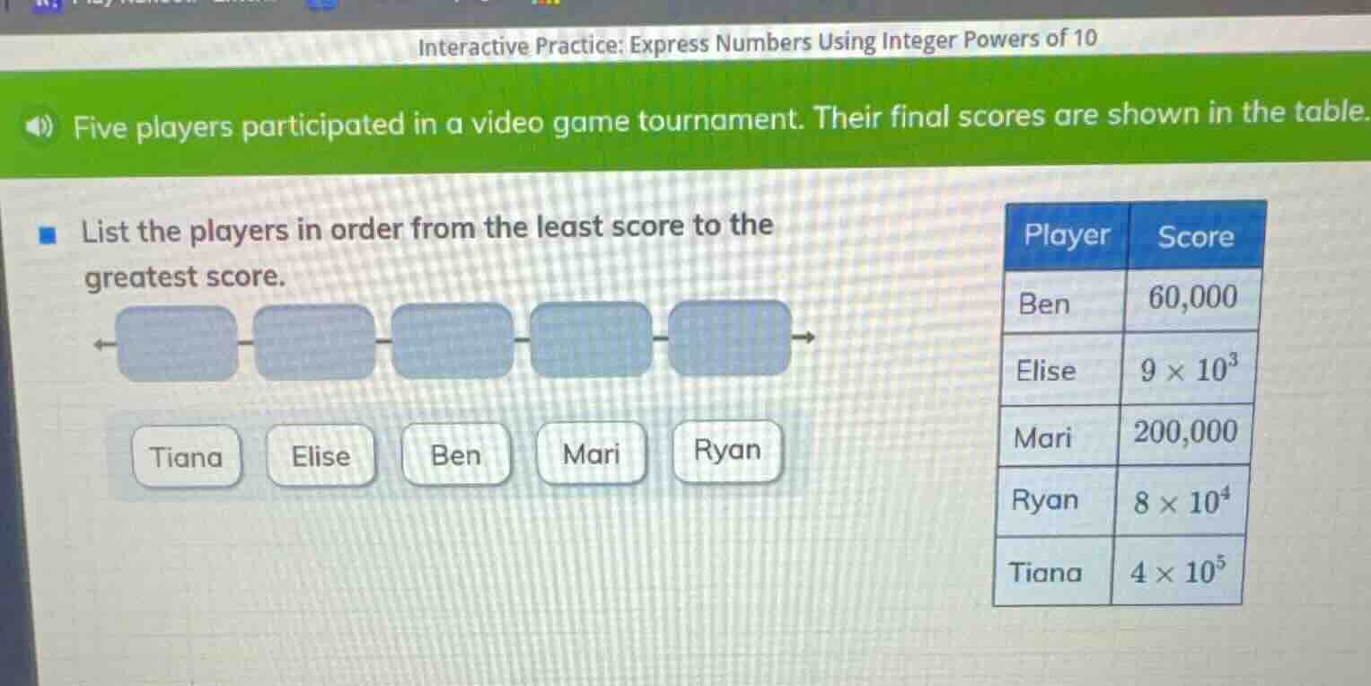 interactive practice: express numbers using integer powers of 10 five p…