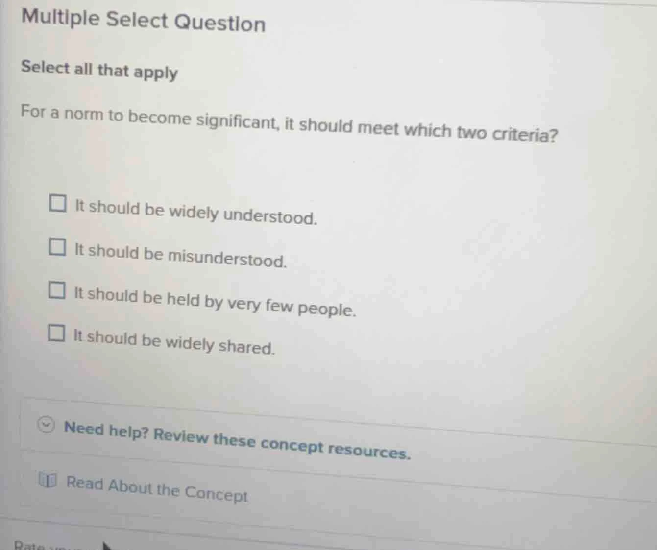 multiple select question select all that apply for a norm to become sig…