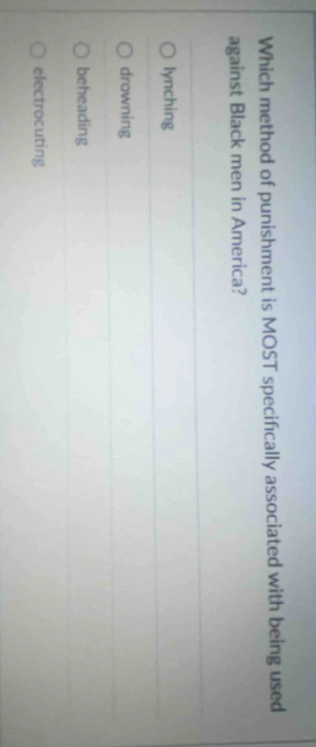 which method of punishment is most specifically associated with being u…