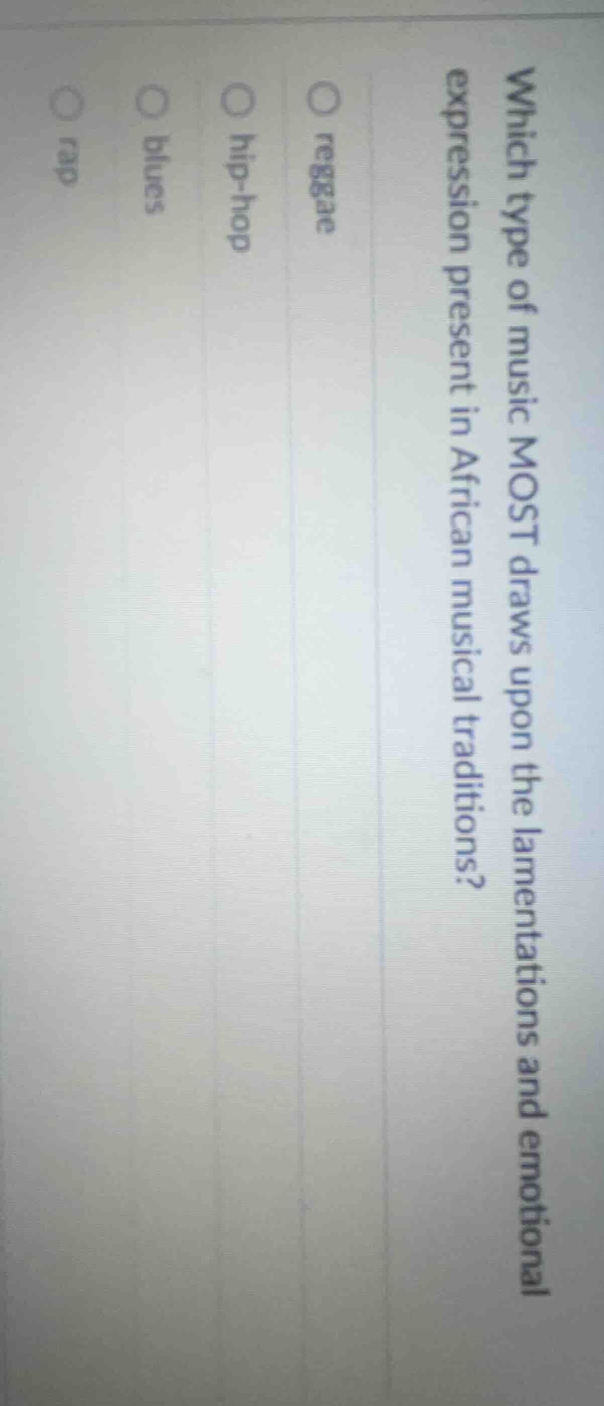 which type of music most draws upon the lamentations and emotional expr…