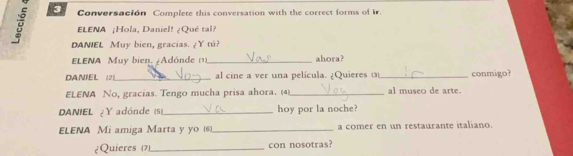 3 conversación complete this conversation with the correct forms of ir.…