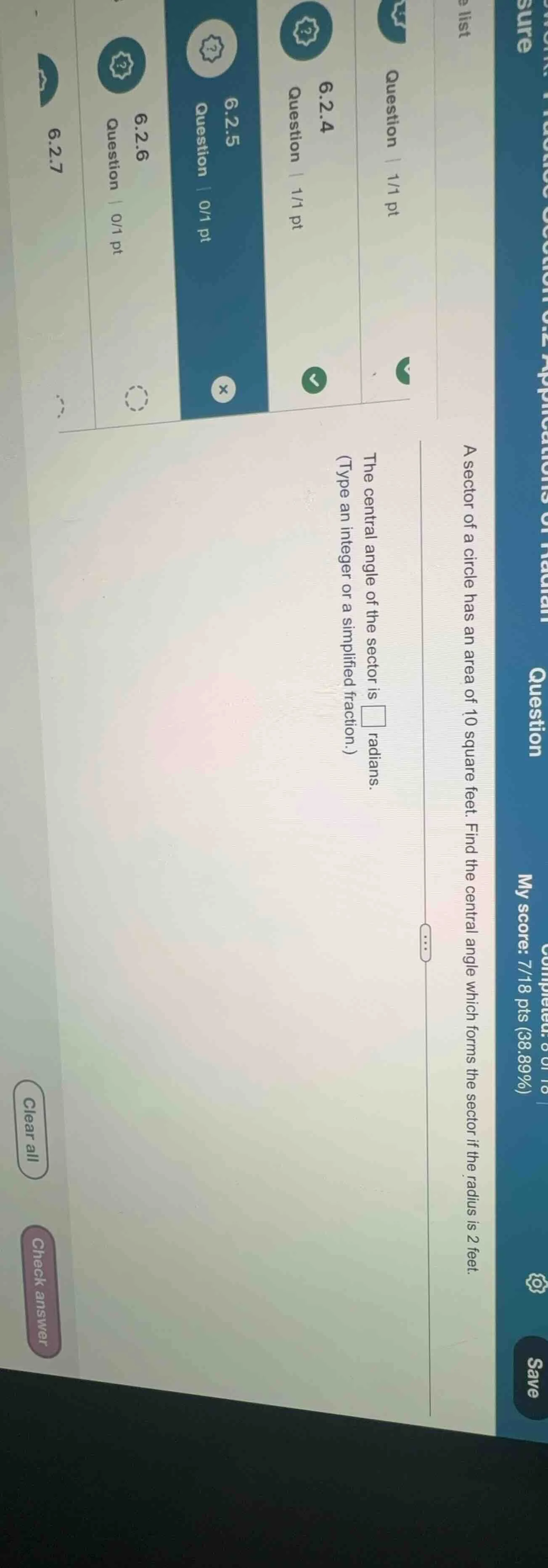 question a sector of a circle has an area of 10 square feet. find the c…