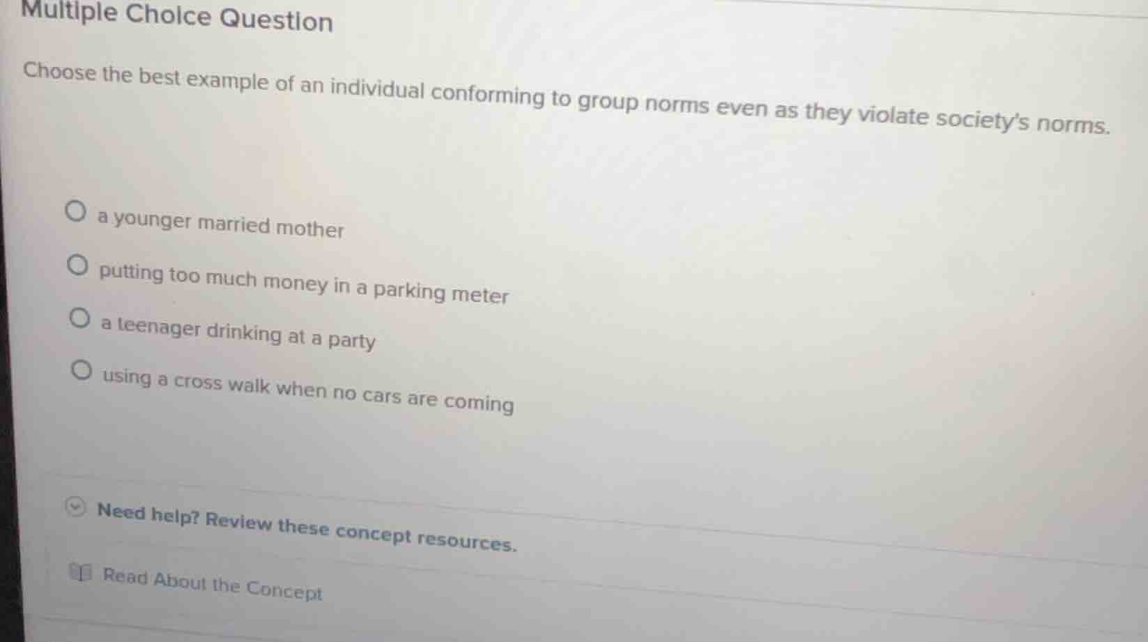 multiple choice question choose the best example of an individual confo…