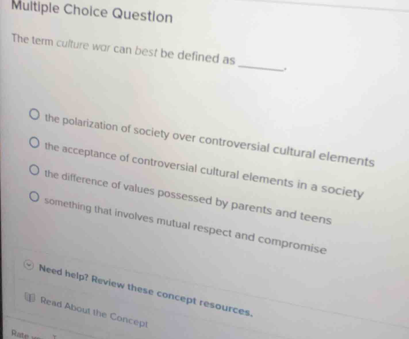 multiple choice question the term culture war can best be defined as __…