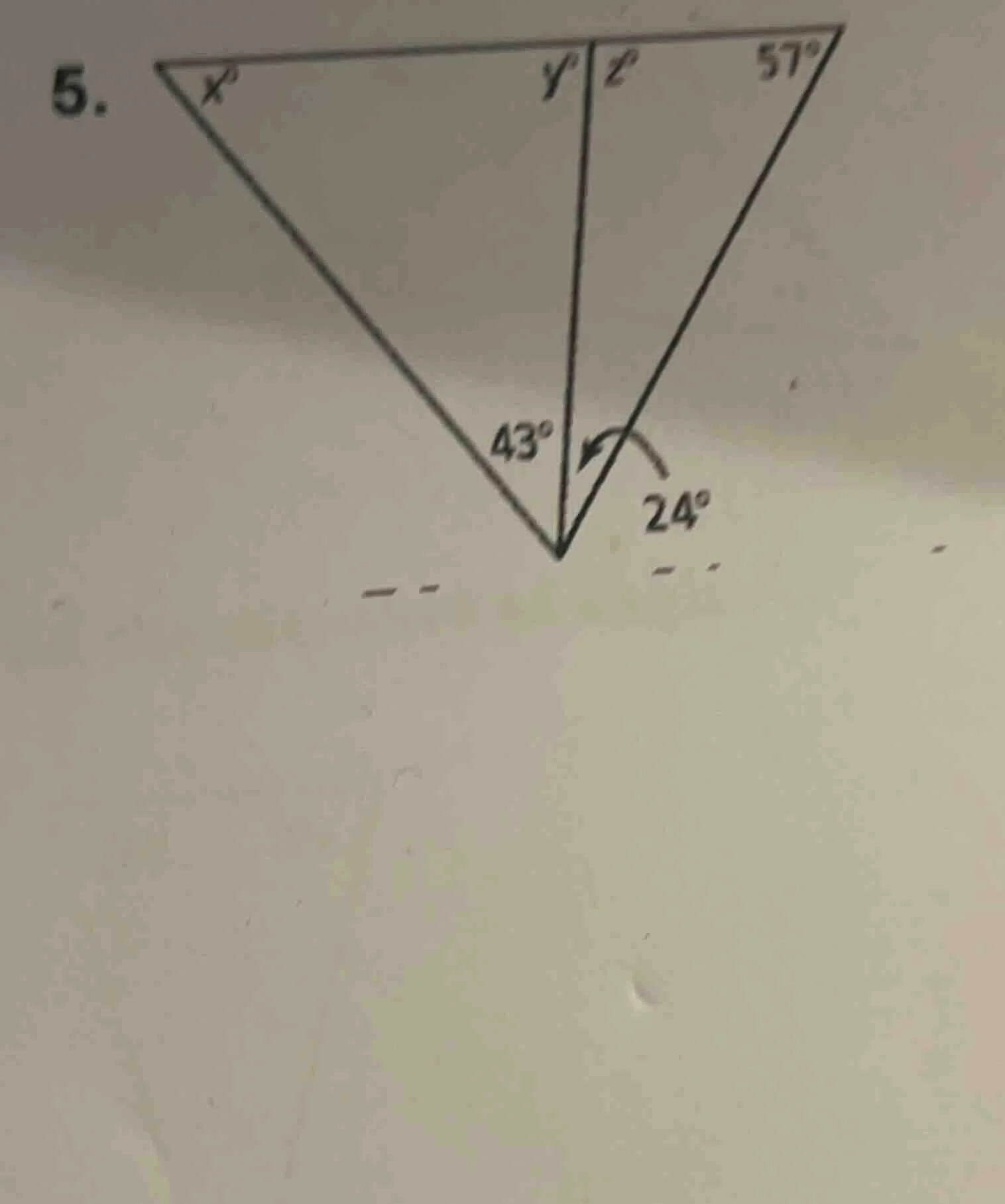 5. find the values of $x$, $y$, and $z$ given the triangle diagram with…