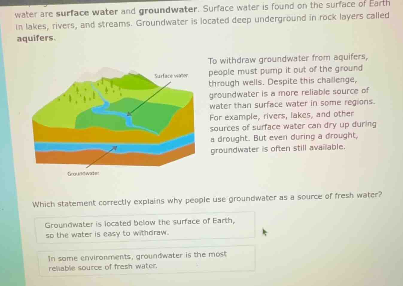 water are surface water and groundwater. surface water is found on the …