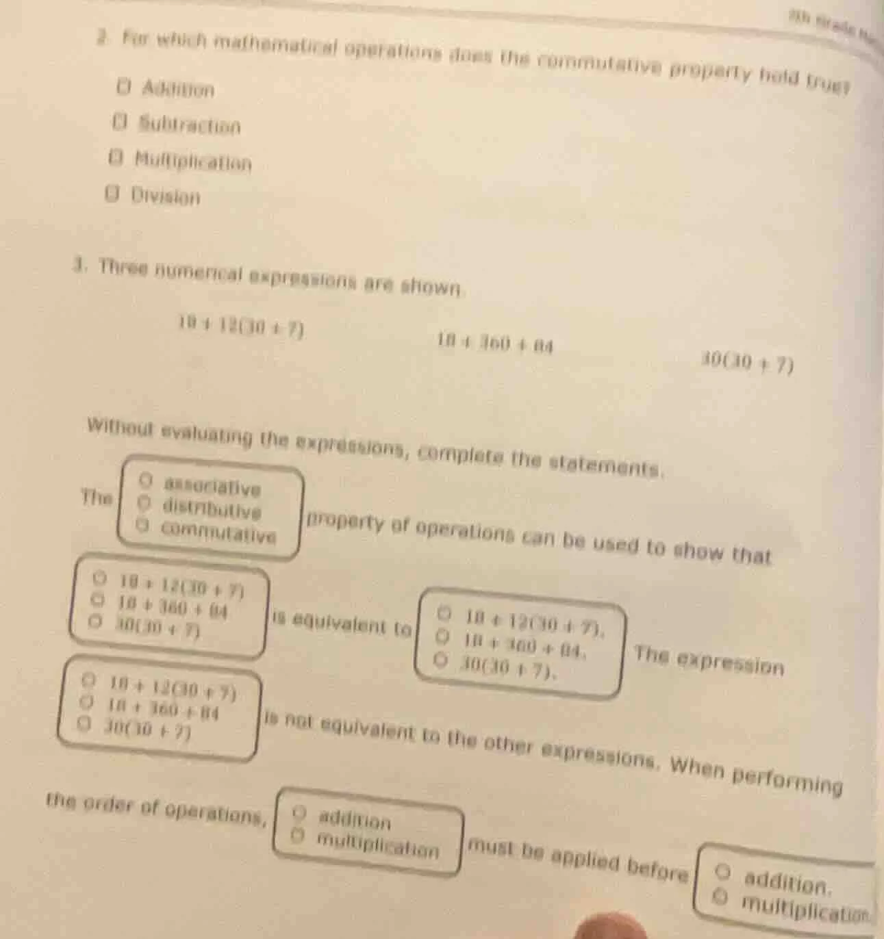 2. for which mathematical operations does the commutative property hold…