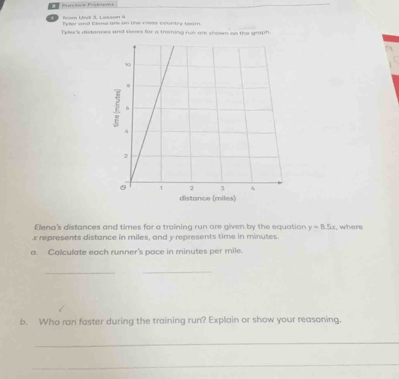 practice problems from unit 3, lesson 4 tyler and elena are on the cros…