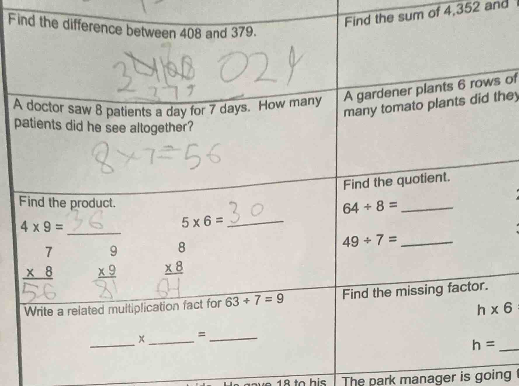 find the difference between 408 and 379. a doctor saw 8 patients a day …