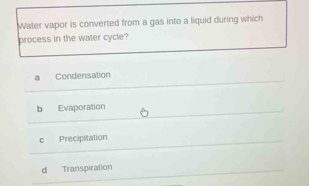 water vapor is converted from a gas into a liquid during which process …