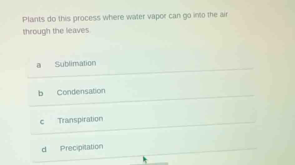 plants do this process where water vapor can go into the air through th…