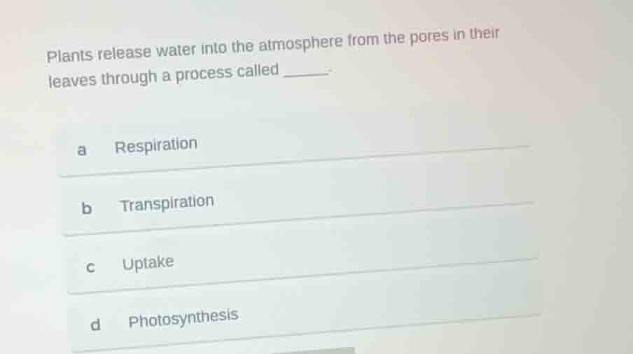 plants release water into the atmosphere from the pores in their leaves…