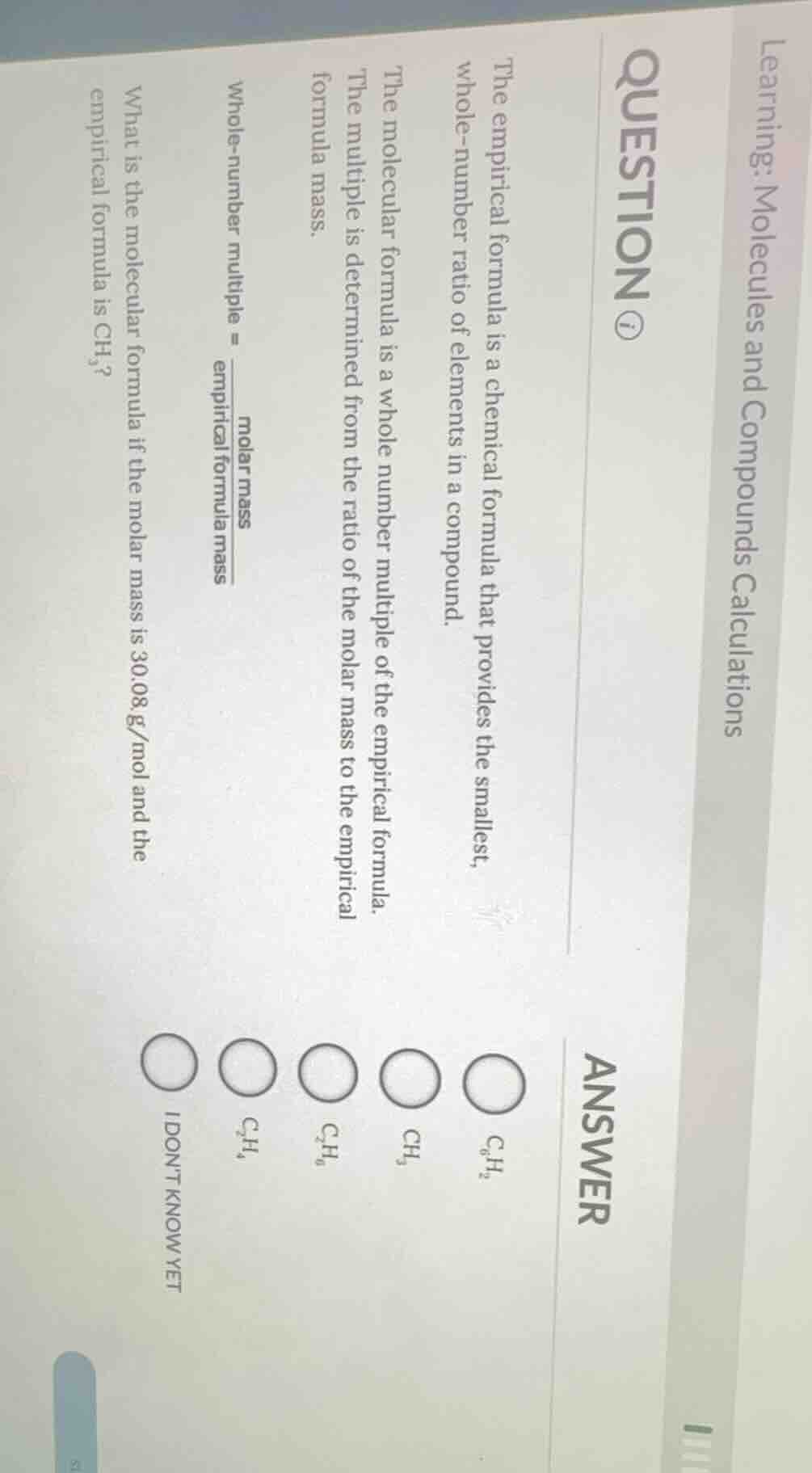 learning: molecules and compounds calculations question ① the empirical…