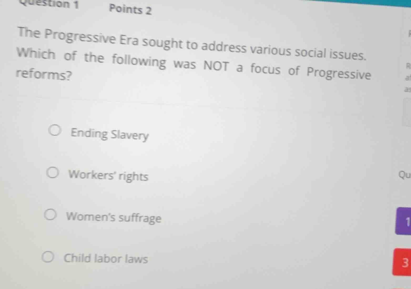 question 1 points 2 the progressive era sought to address various socia…