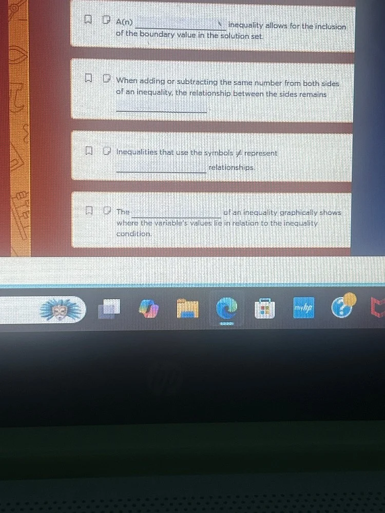 a(n) _______ inequality allows for the inclusion of the boundary value …
