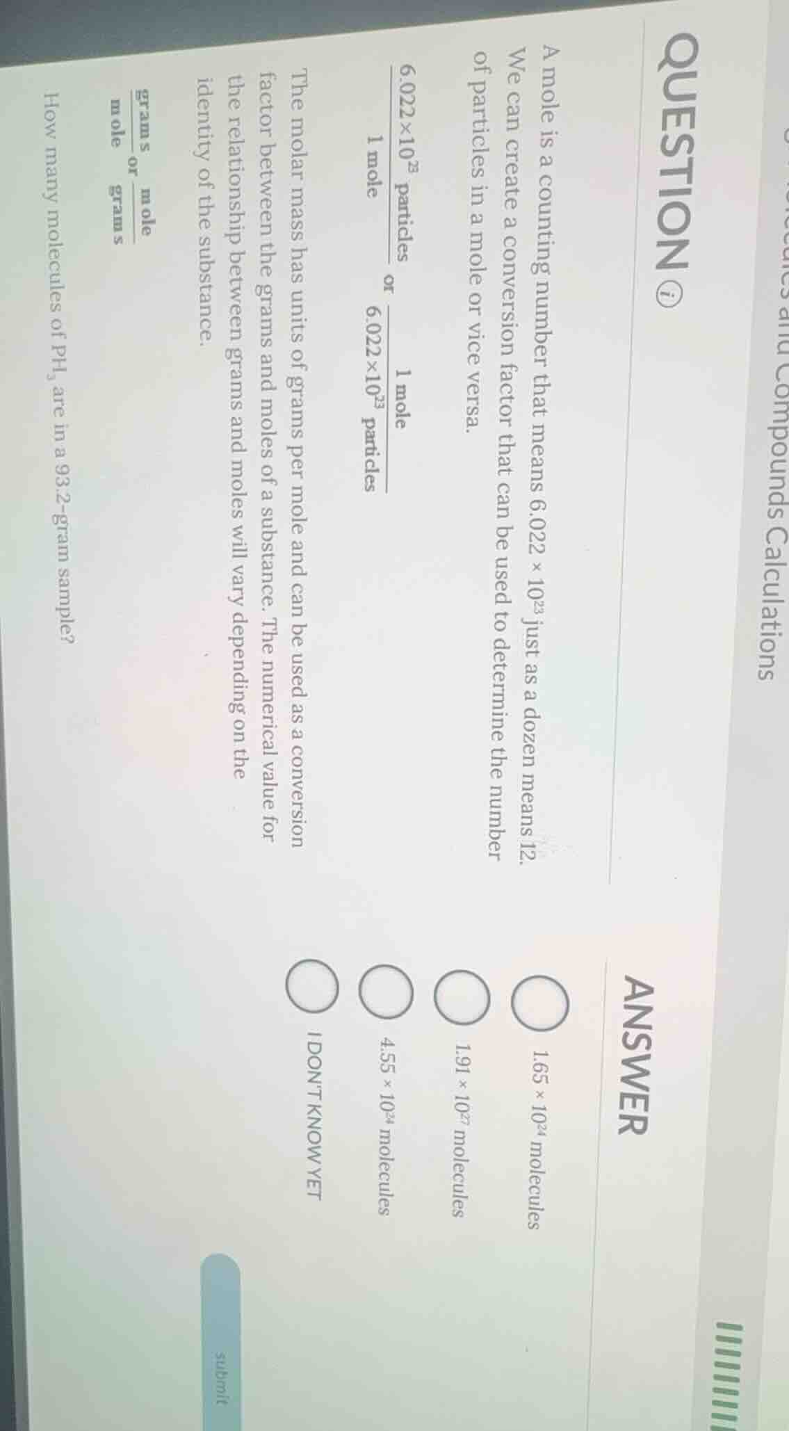 question ⓘcompounds calculationsa mole is a counting number that means …