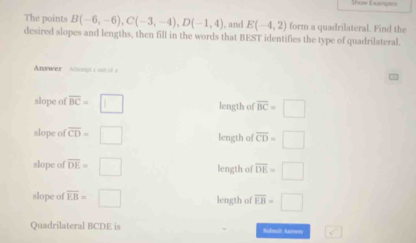 the points $b(-6, -6), c(-3, -4), d(-1, 4),$ and $e(-4, 2)$ form a quad…