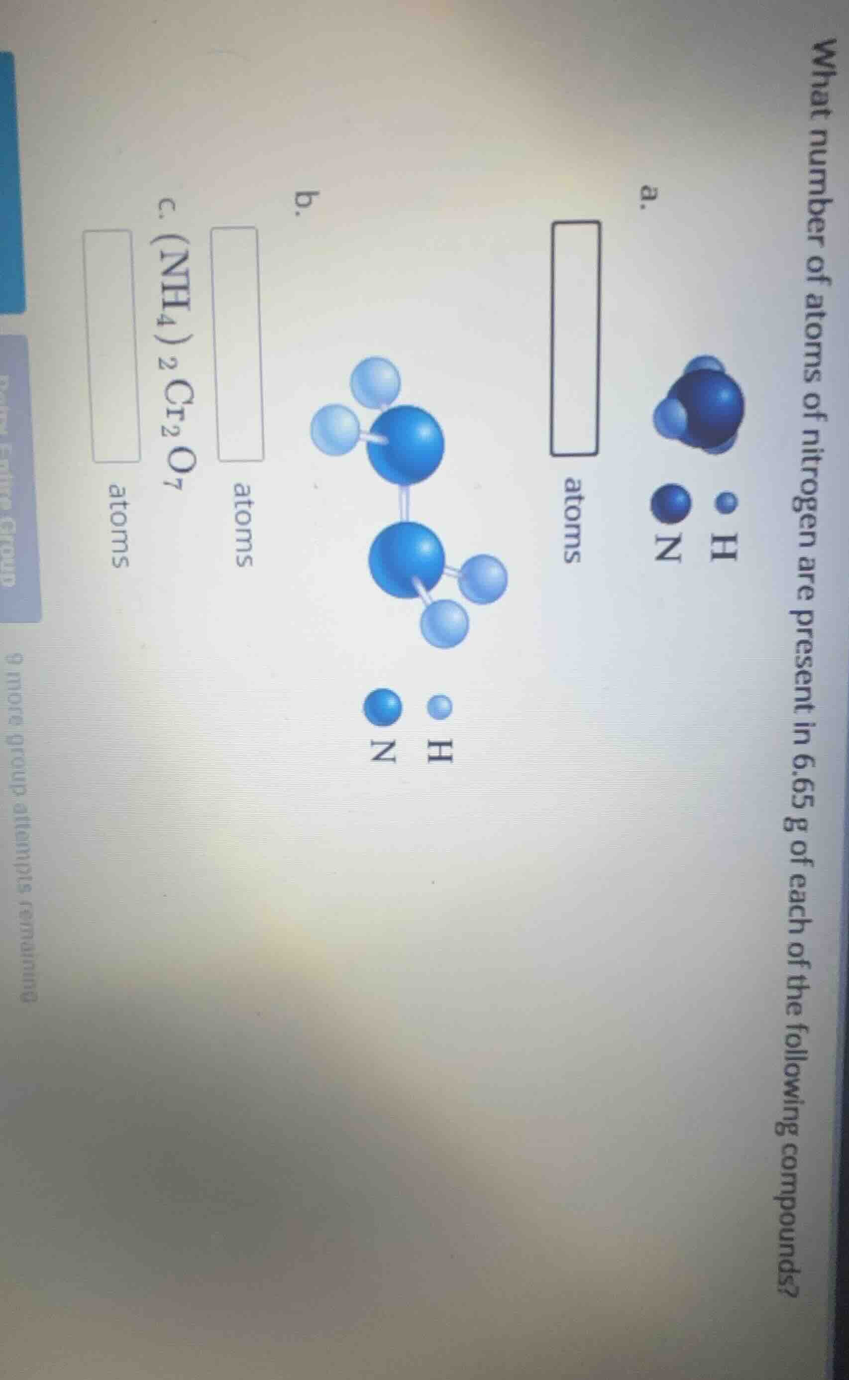 what number of atoms of nitrogen are present in 6.65 g of each of the f…