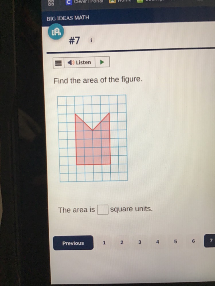 big ideas math #7 listen find the area of the figure. the area is squar…