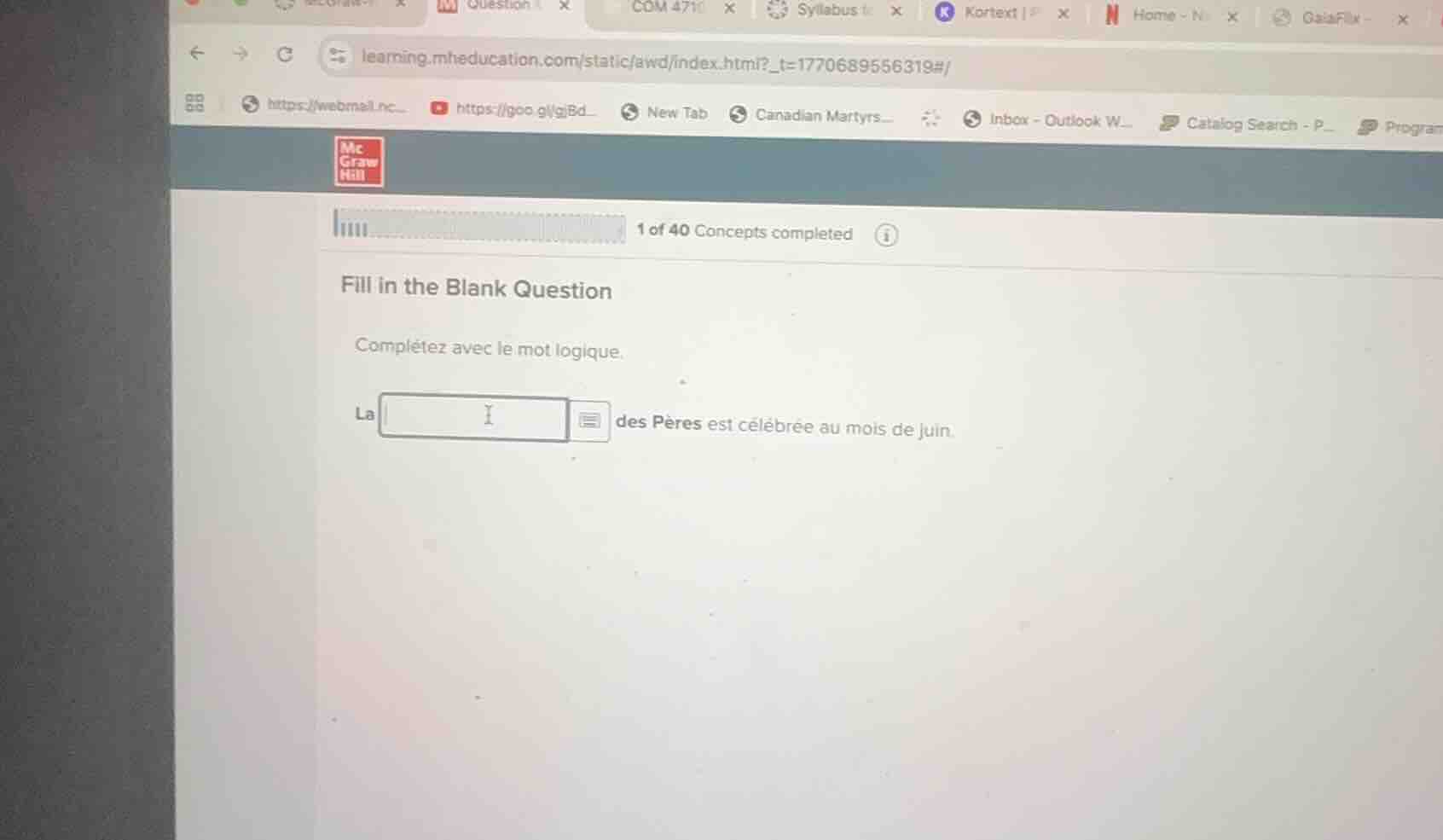 1 of 40 concepts completed fill in the blank question complétez avec le…