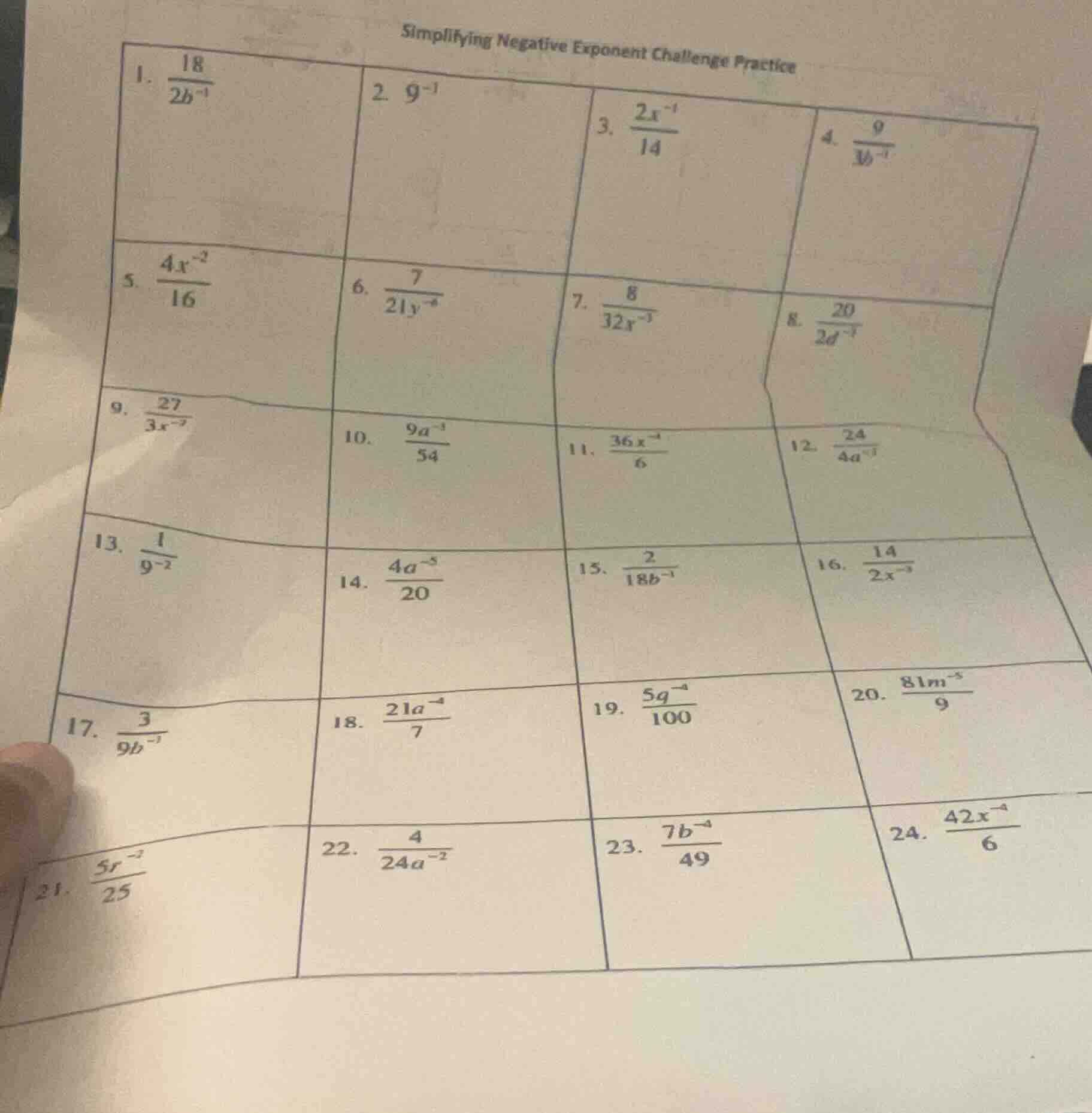 simplifying negative exponent challenge practice 1. $\frac{18}{2b^{-1}}…