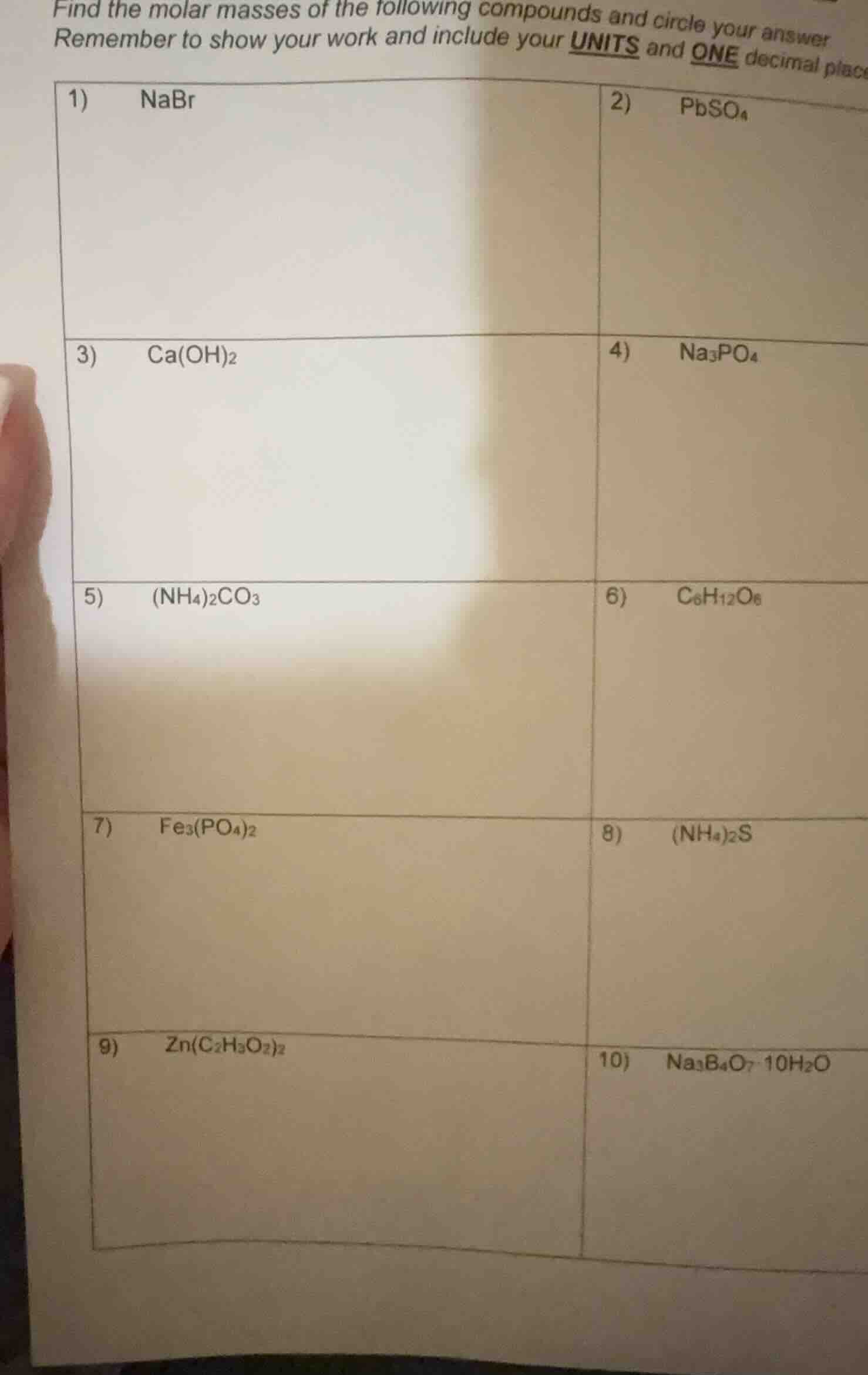 find the molar masses of the following compounds and circle your answer…