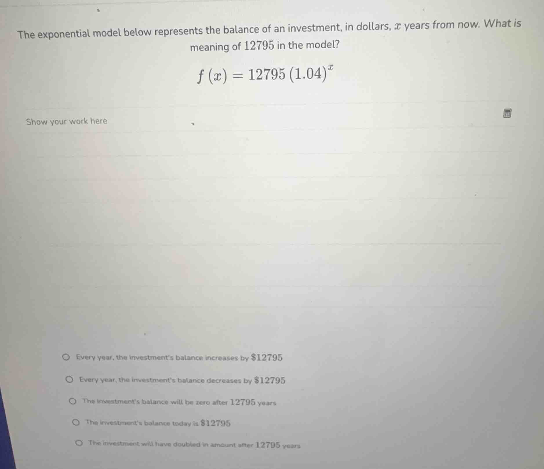 the exponential model below represents the balance of an investment, in…