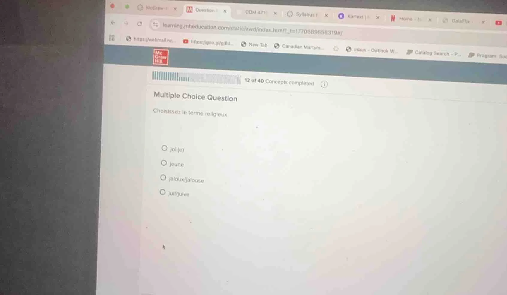 multiple choice question choisissez le terme religieux joli(e) jeune ja…
