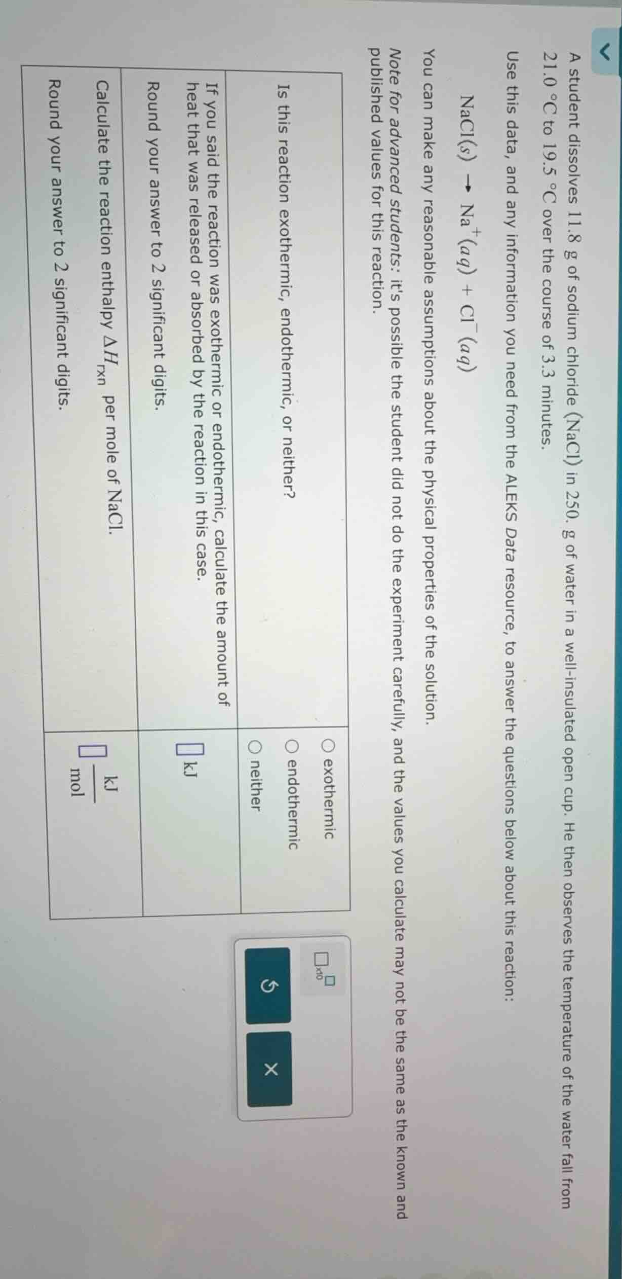 a student dissolves 11.8 g of sodium chloride (nacl) in 250. g of water…