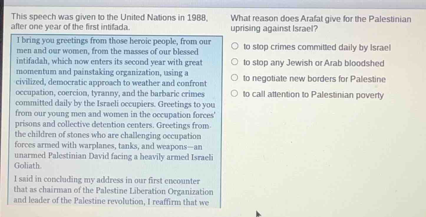 this speech was given to the united nations in 1988, after one year of …