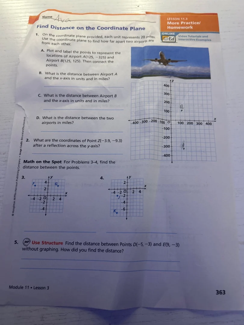 namefind distance on the coordinate planelesson 11.3more practice/homew…