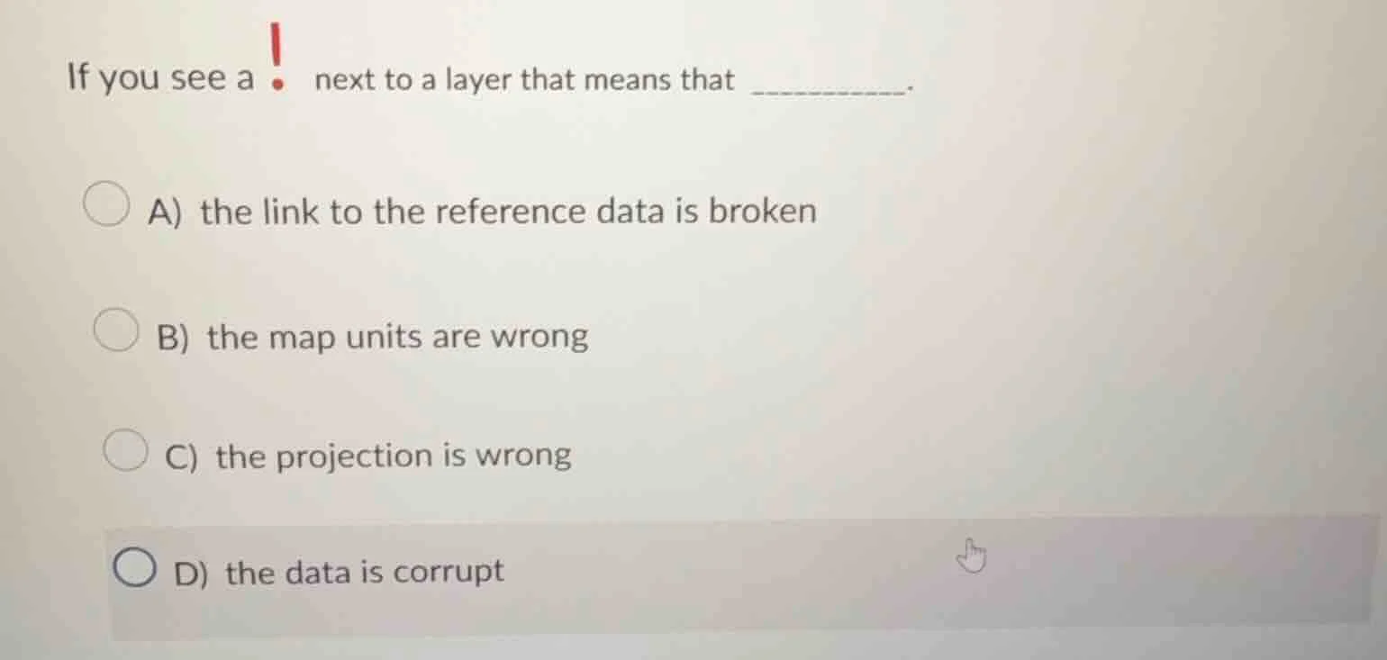 if you see a ! next to a layer that means that _________. a) the link t…