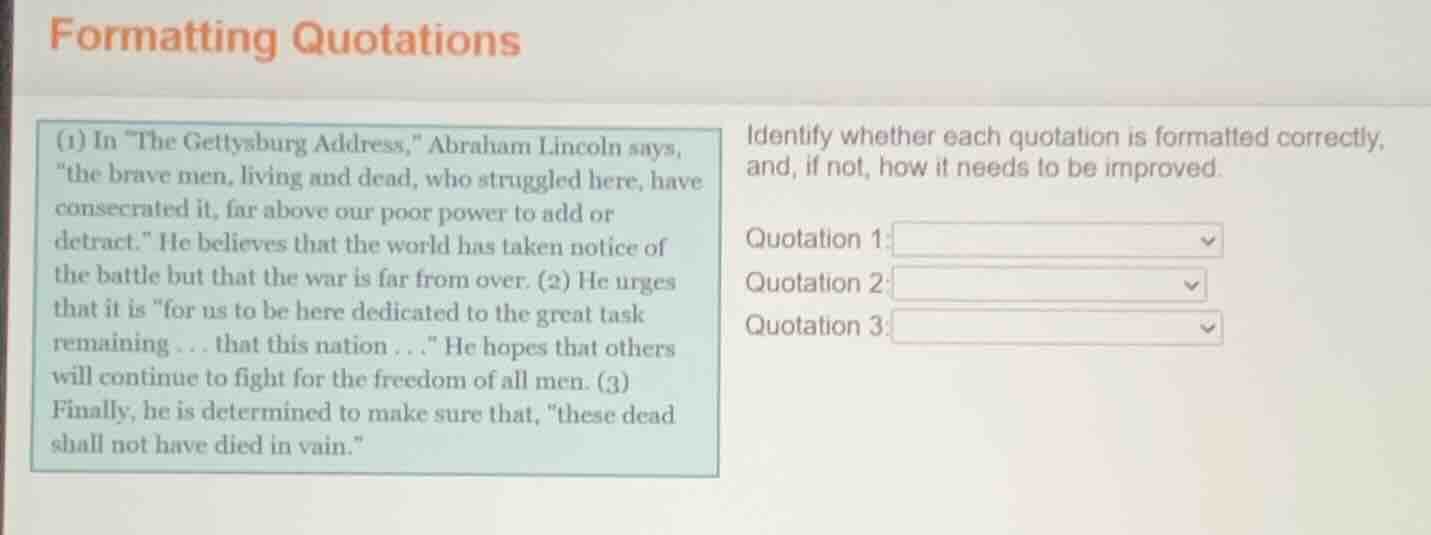 formatting quotations (1) in \the gettysburg address,\ abraham lincoln …