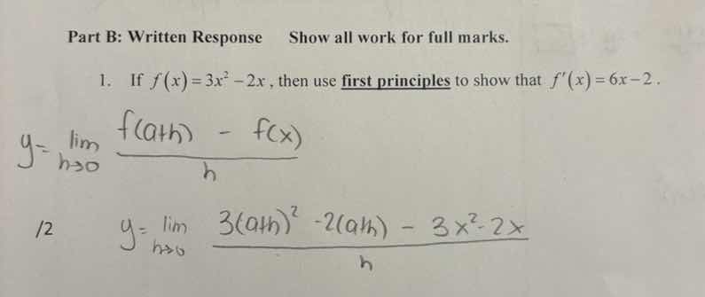 part b: written response show all work for full marks. 1. if $f(x)=3x^{…