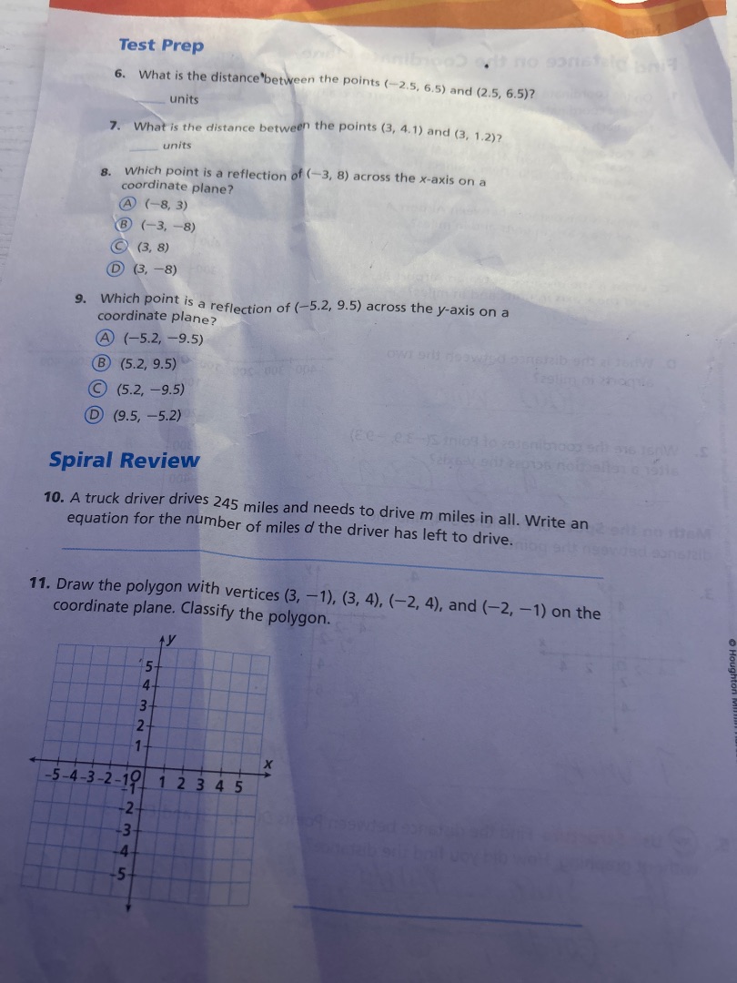 test prep 6. what is the distance between the points (-2.5, 6.5) and (2…