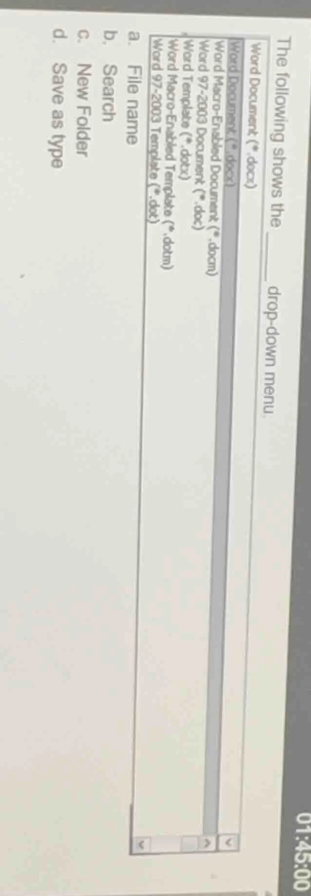 the following shows the ______ drop-down menu. word document (*.docx) w…