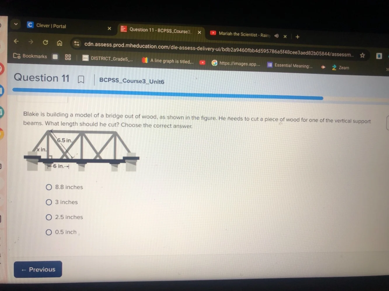 question 11 | bcpss_course3_unit6 blake is building a model of a bridge…
