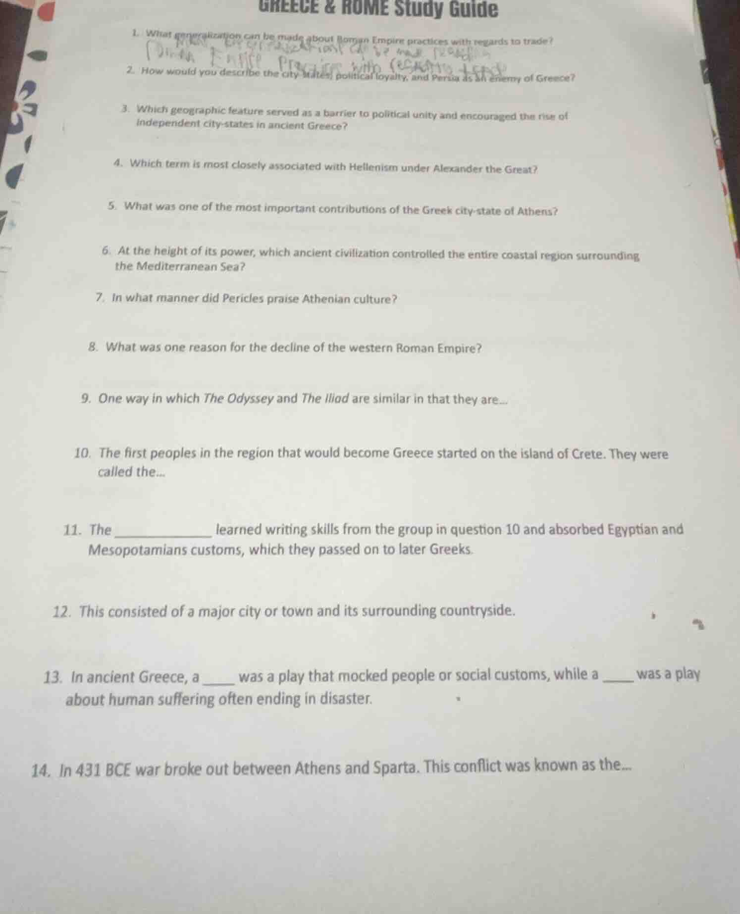 greece & rome study guide1. what generalization can be made about roman…